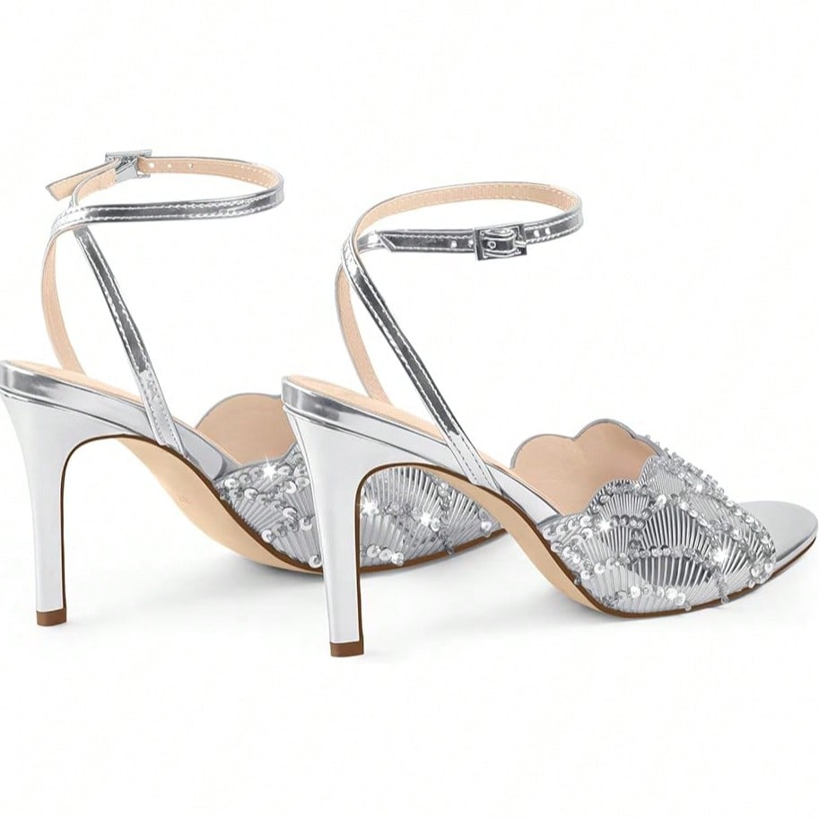 Rhinestone Heeled Sandals Open Toe Ankle Strap Stiletto High Heels Dressy Wedding Party Glitter Summer Sandals