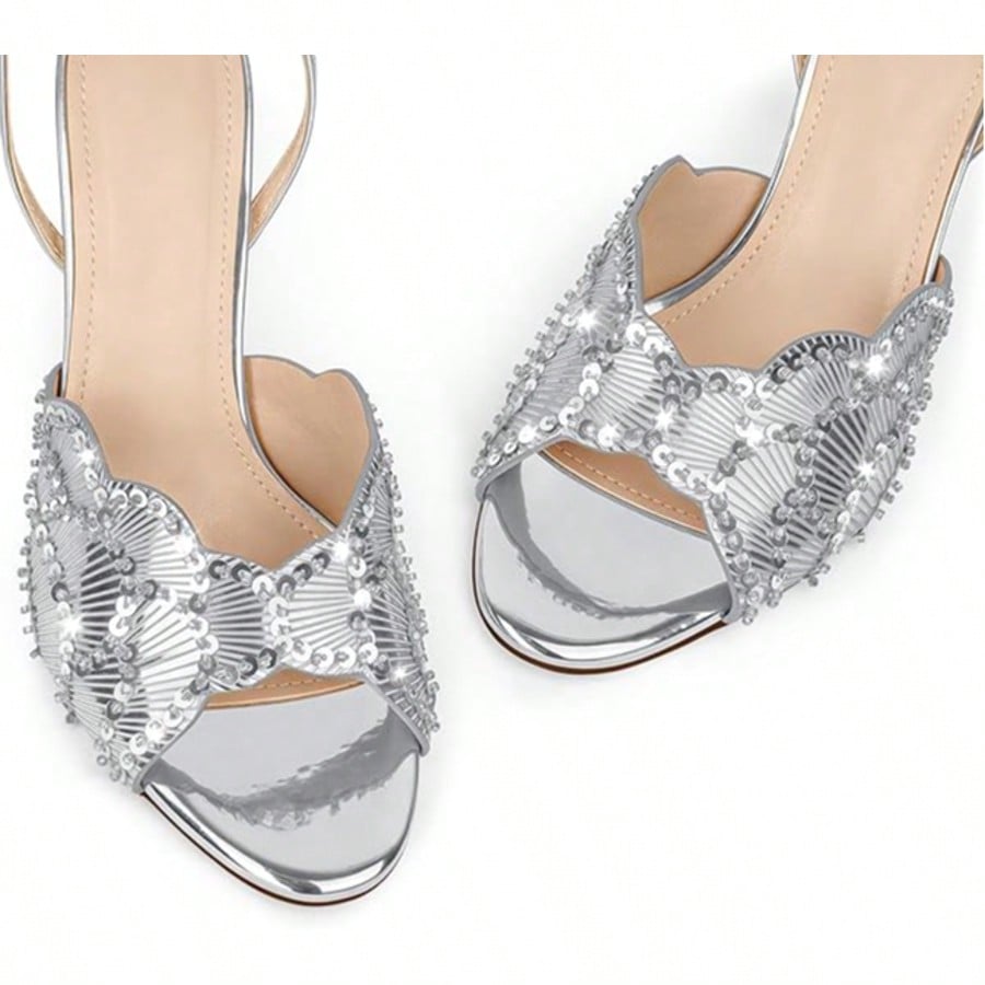 Rhinestone Heeled Sandals Open Toe Ankle Strap Stiletto High Heels Dressy Wedding Party Glitter Summer Sandals