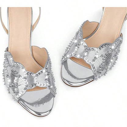 Women's Rhinestone Stiletto Heel Sandals | Ankle Strap Open‑Toe for Wedding & Party