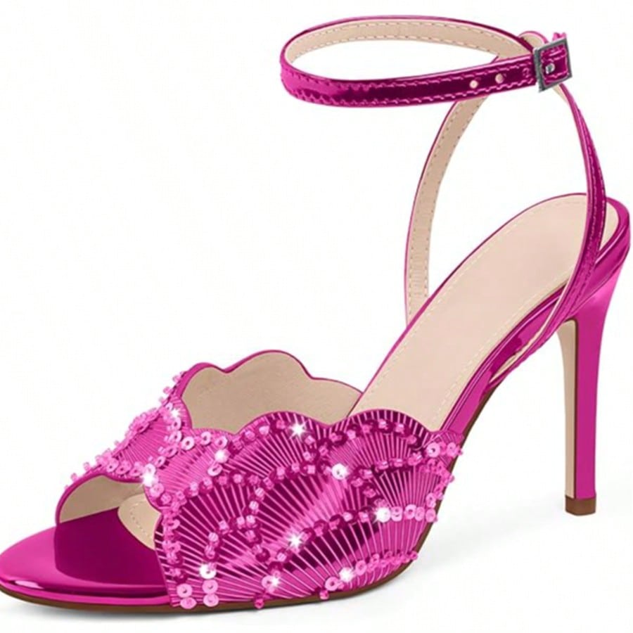 Rhinestone Heeled Sandals Open Toe Ankle Strap Stiletto High Heels Dressy Wedding Party Glitter Summer Sandals