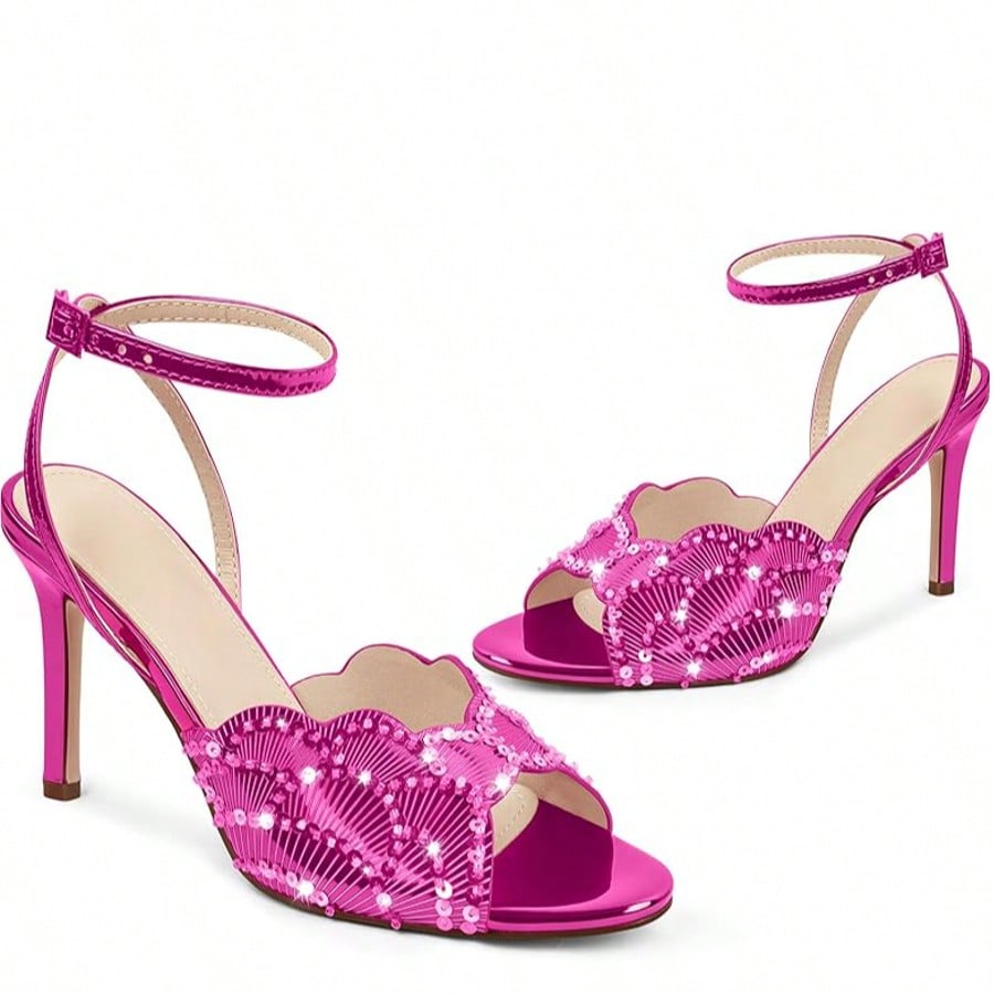 Rhinestone Heeled Sandals Open Toe Ankle Strap Stiletto High Heels Dressy Wedding Party Glitter Summer Sandals