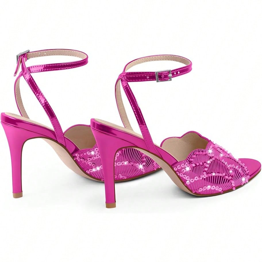 Rhinestone Heeled Sandals Open Toe Ankle Strap Stiletto High Heels Dressy Wedding Party Glitter Summer Sandals