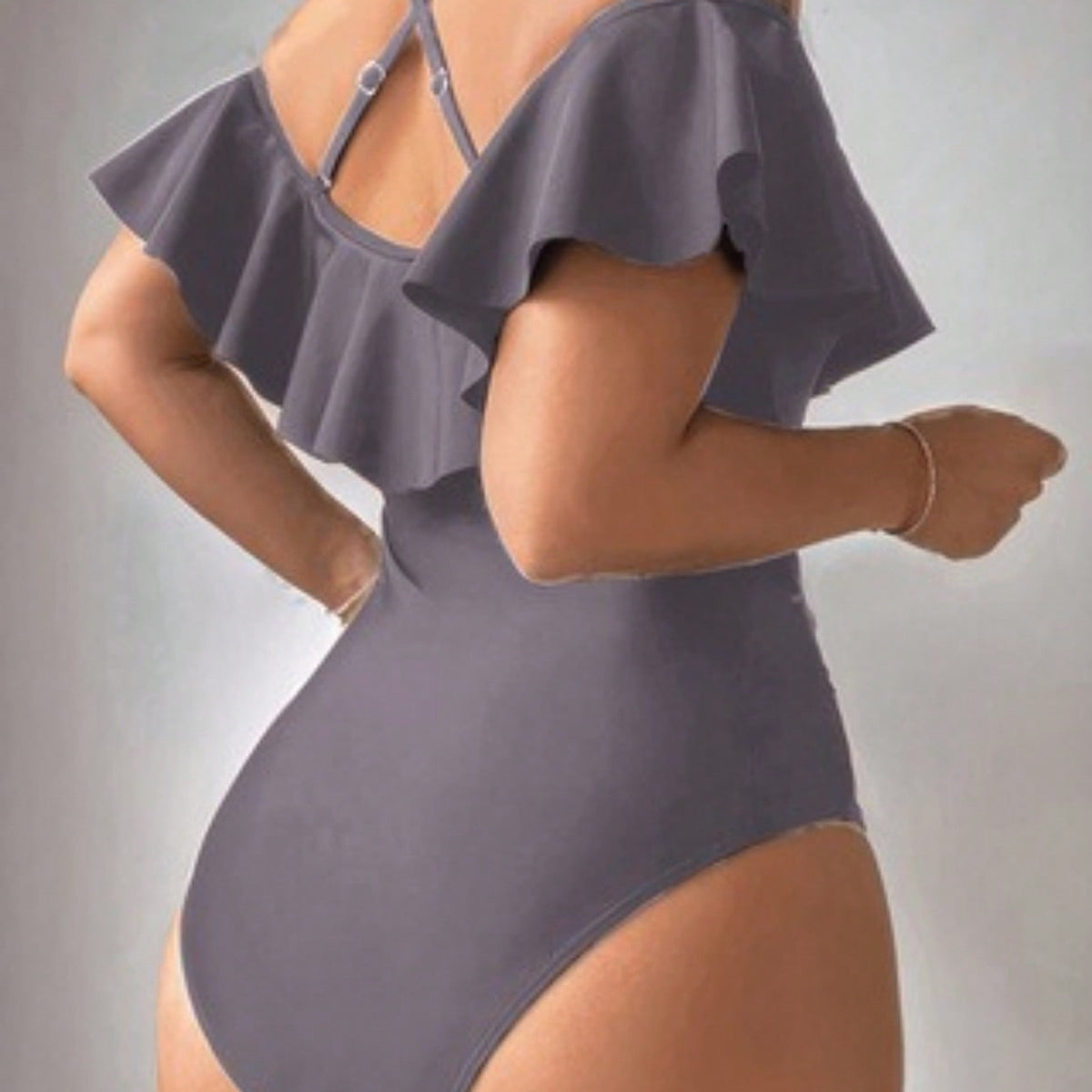New Off-Shoulder Ruffle One-Piece Swimsuit, Halter Neck Tummy Control Bathing Suit