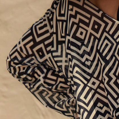New Geometric Print 3-Piece Bikini Set with Sheer Kimono Cover-Up