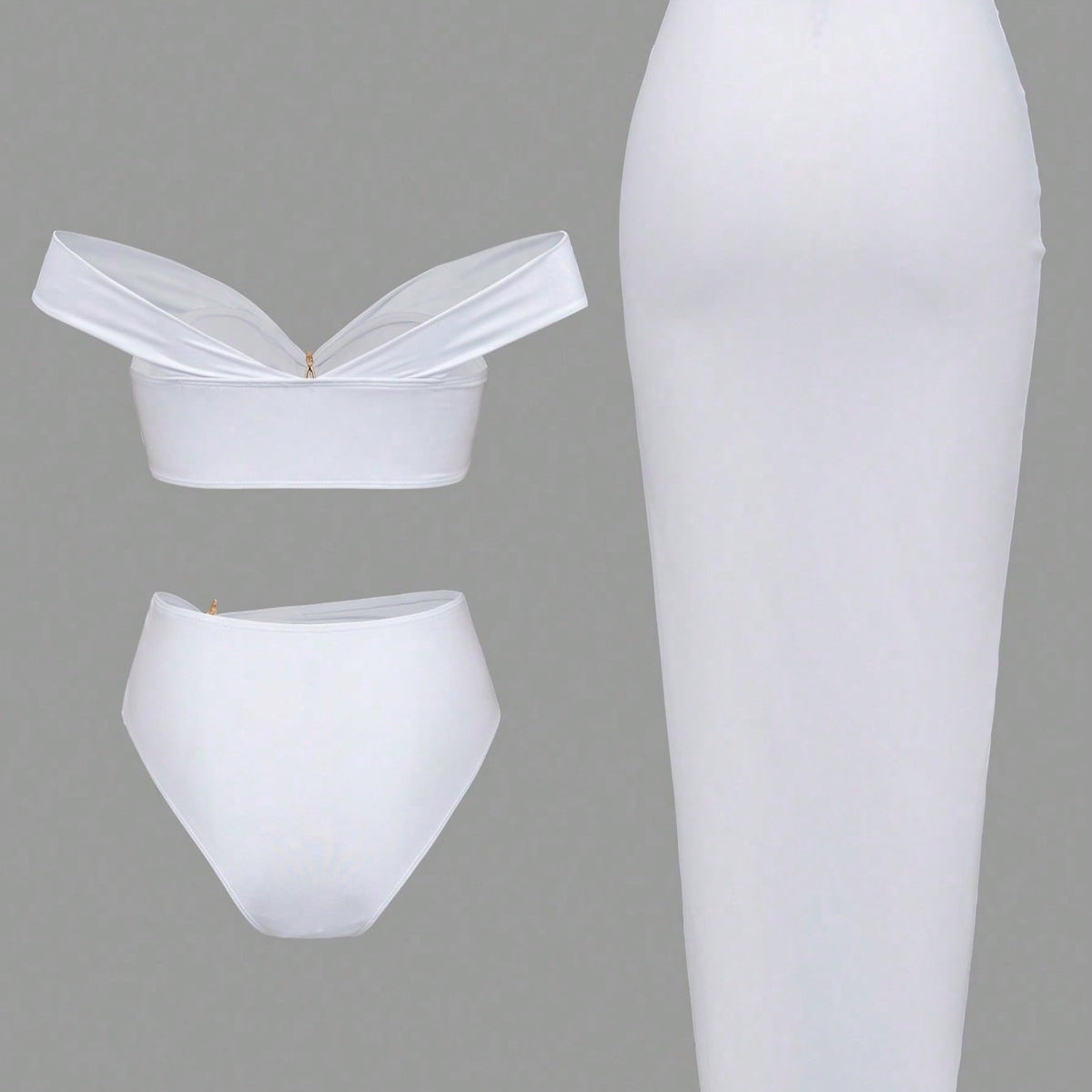 White Off Shoulder Starfish Decor Bikini Set With Twist Front Cover Up Skirt