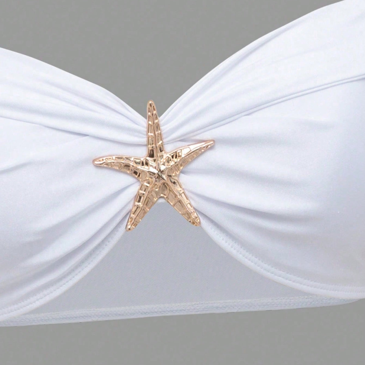 White Off Shoulder Starfish Decor Bikini Set With Twist Front Cover Up Skirt