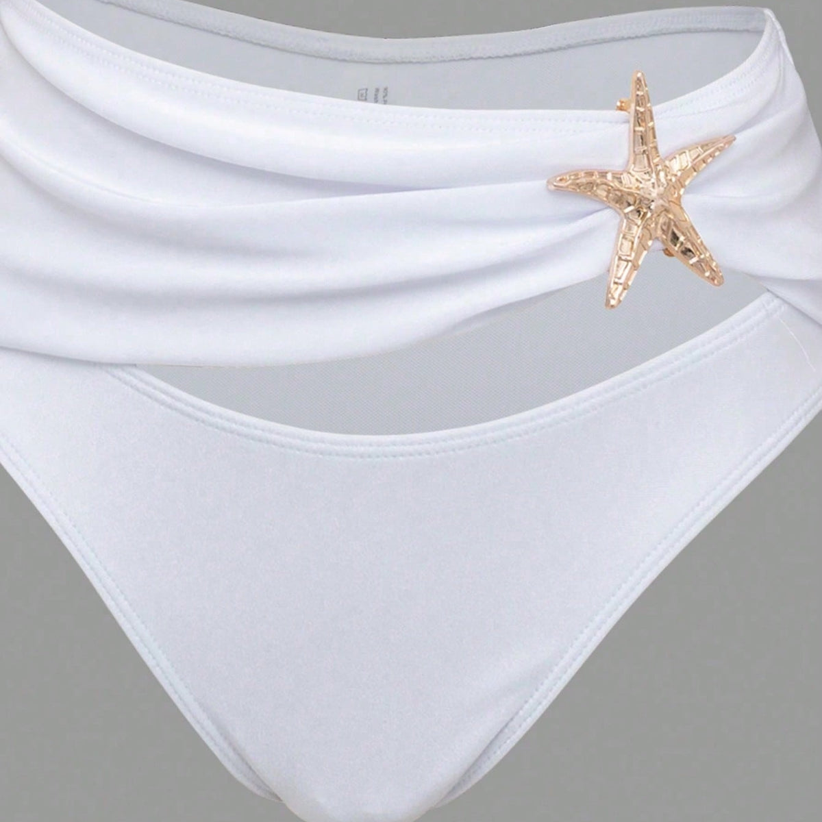 White Off Shoulder Starfish Decor Bikini Set With Twist Front Cover Up Skirt