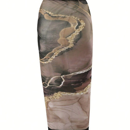 Black & Purple Marble Print Tie Strap One-Piece Swimsuit With Matching Sarong Cover Up