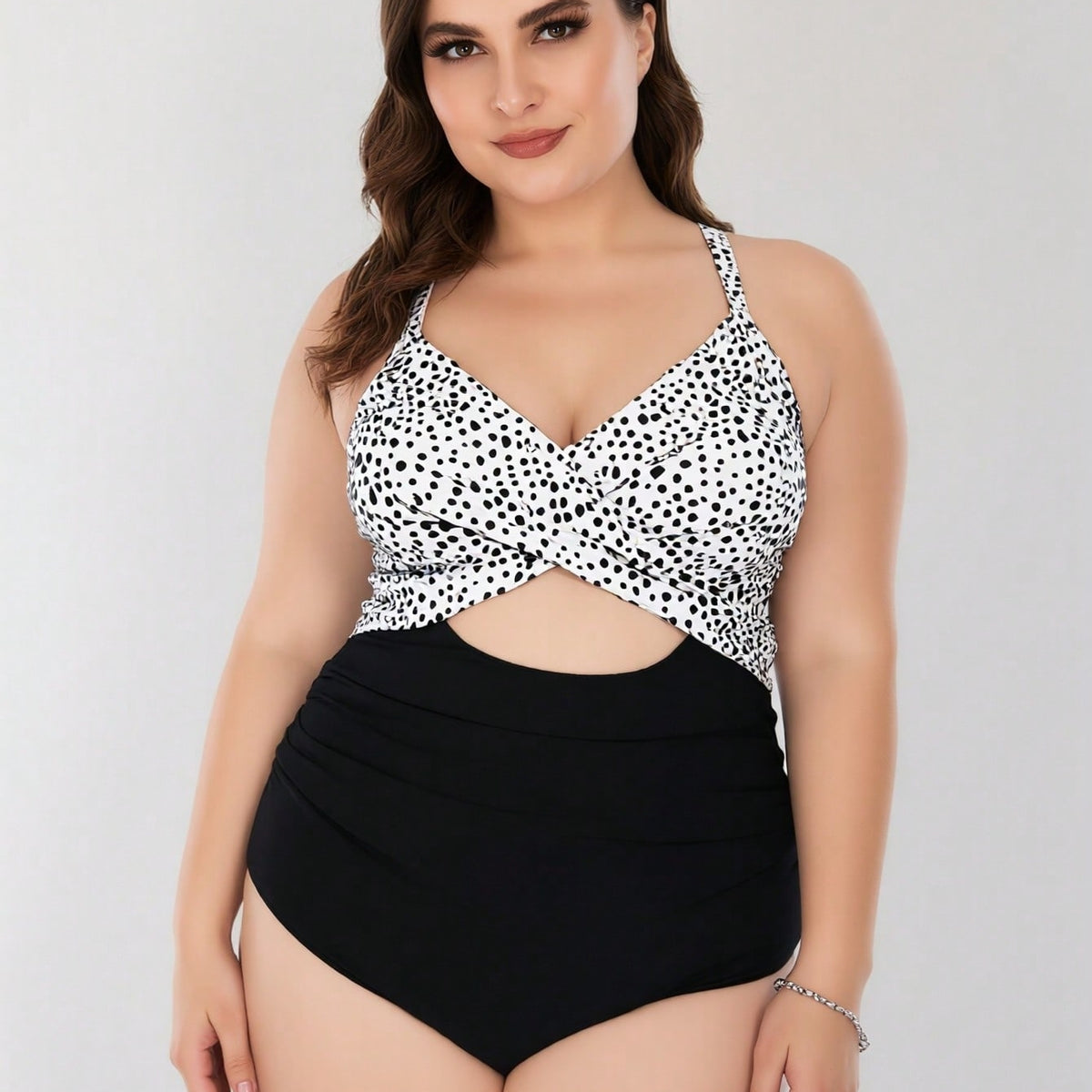Plus Size Dalmatian Print Twist-Front Cutout One-Piece Swimsuit