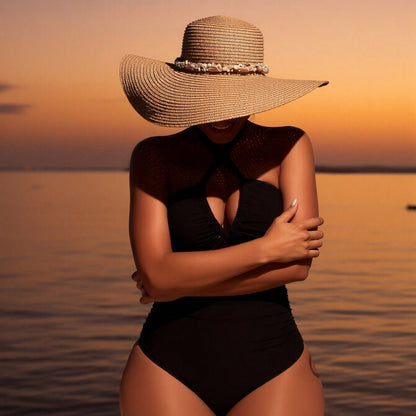 Women's Swimsuit for Beach Vacation Summer Swimwear with High Neck and Side Slit