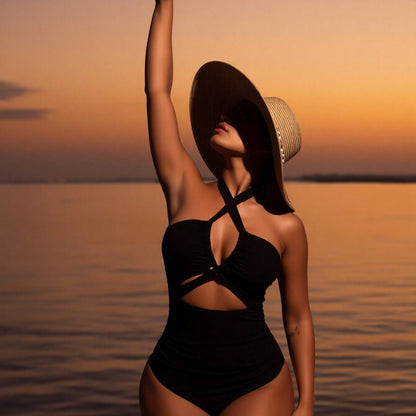 Women's Swimsuit for Beach Vacation Summer Swimwear with High Neck and Side Slit