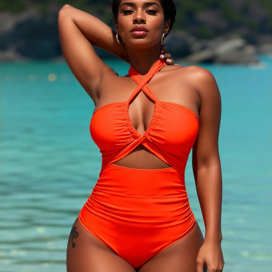 Women's Sexy Summer Beach Cross-Back One-Piece Swimsuit