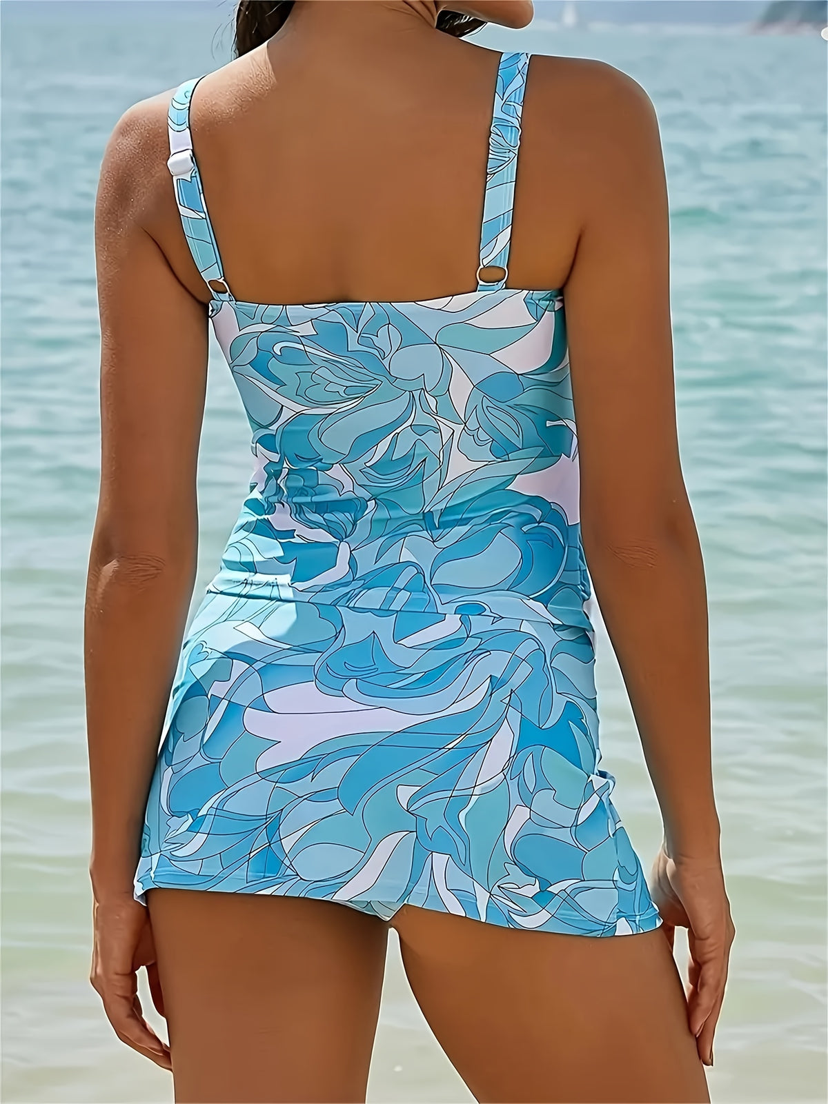 Ocean Blue Print Skirted Two-Piece Swimsuit