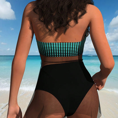 Polka Dot Mesh Halter One-Piece Swimsuit