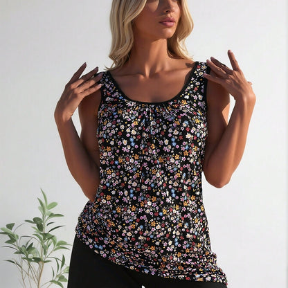 New Fashion Swimsuit Women's Black Floral Print Plus Size Tankini +  Set for Sweet Style, Fresh & Slim Fit