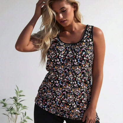 New Fashion Swimsuit Women's Black Floral Print Plus Size Tankini +  Set for Sweet Style, Fresh & Slim Fit