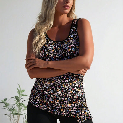 New Fashion Swimsuit Women's Black Floral Print Plus Size Tankini +  Set for Sweet Style, Fresh & Slim Fit