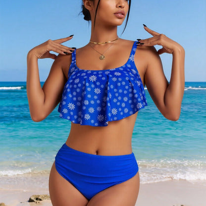 Royal Blue Snowflake Ruffle Tankini Set
