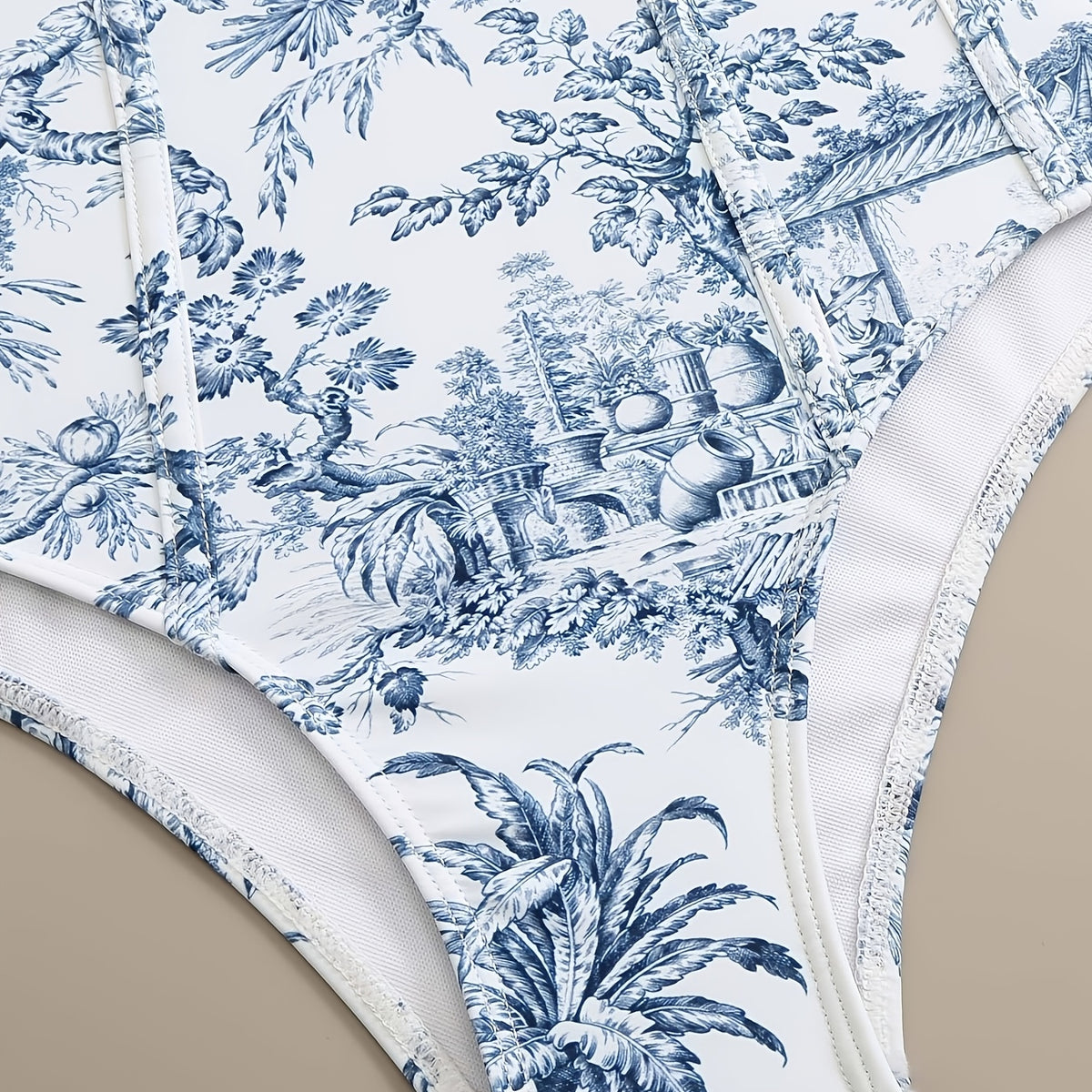 Women's Two-Piece Beach Set - Vintage Elegant Printed Swimwear, Vacation Sun-Protective Swimsuit for Women