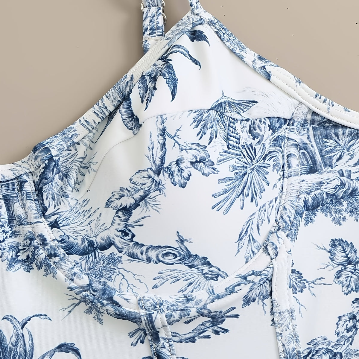 Women's Two-Piece Beach Set - Vintage Elegant Printed Swimwear, Vacation Sun-Protective Swimsuit for Women