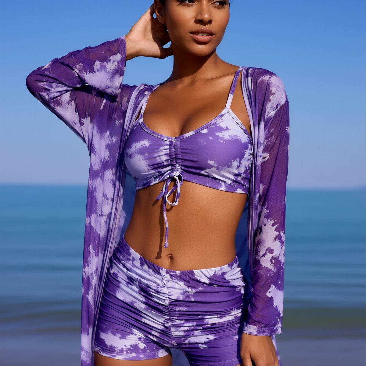 Floral Print Wrap Sarong Sunscreen Suit - Women's Fashion SwimsuitWomen's Modern Swimwear with Bold Color Blocking and Secure Fit for Water Sports