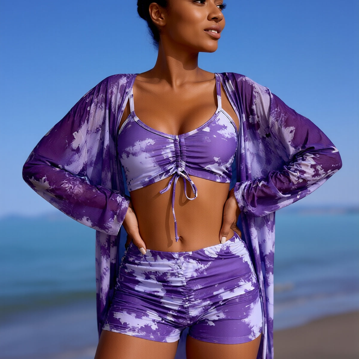 Floral Print Wrap Sarong Sunscreen Suit - Women's Fashion SwimsuitWomen's Modern Swimwear with Bold Color Blocking and Secure Fit for Water Sports