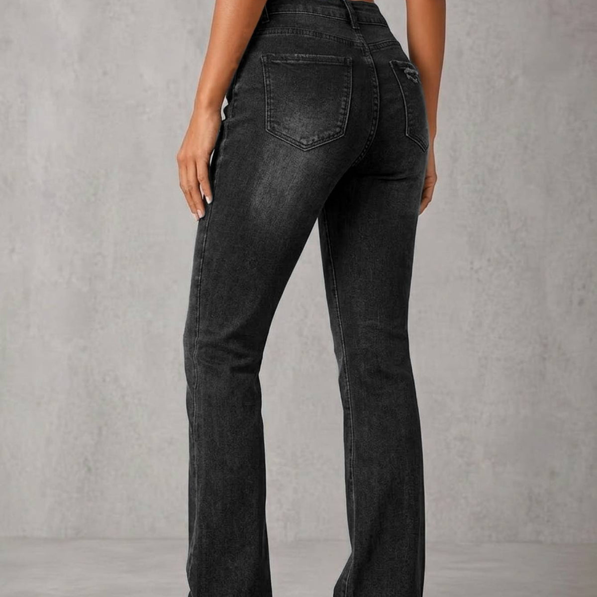 High Waist Black Washed Ripped Flare Jeans Women Faded Distressed Stretch Denim Bootcut Casual Vintage Long Pants