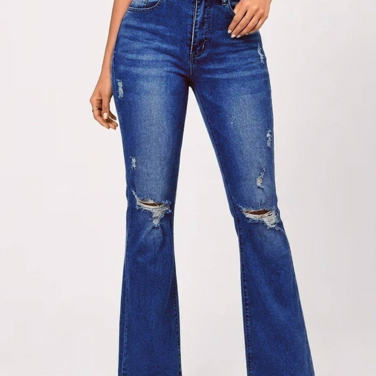Women's Medium Blue High-Waisted Ripped Flare Jeans