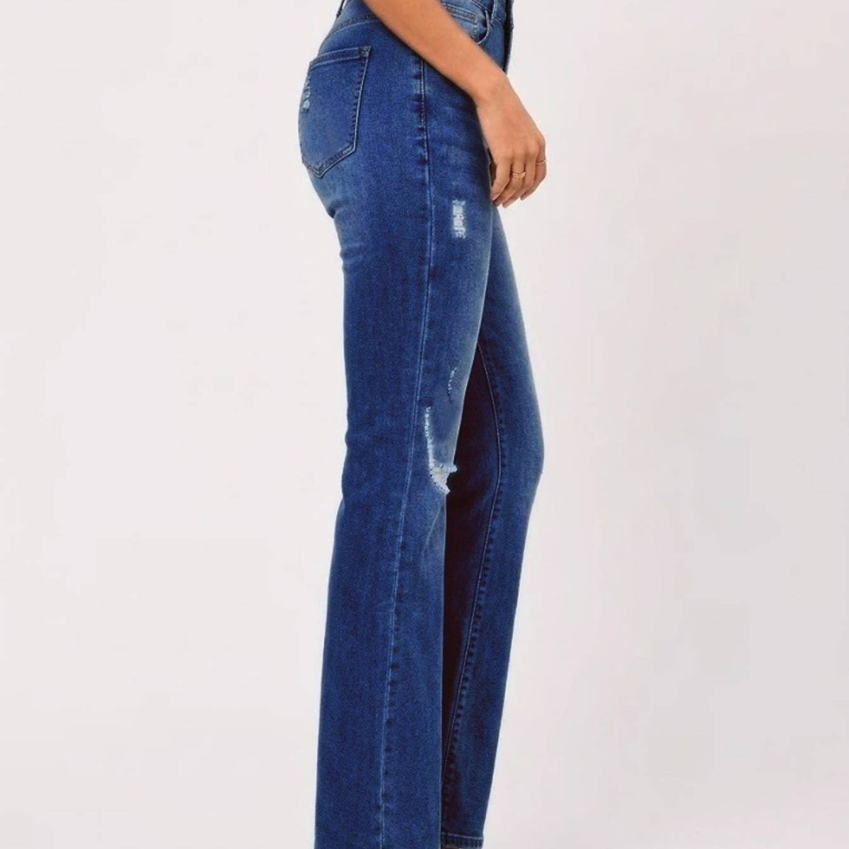 Women's Medium Blue High-Waisted Ripped Flare Jeans
