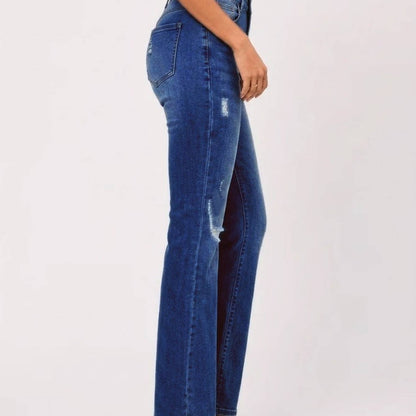 Women's Medium Blue High-Waisted Ripped Flare Jeans