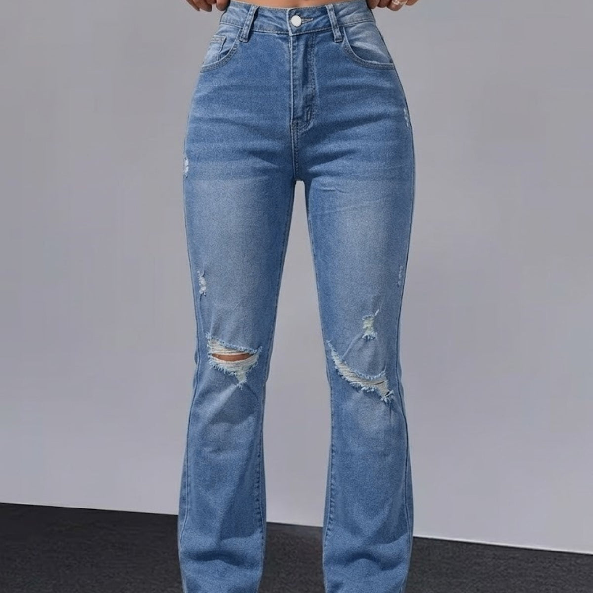 Women Distressed Cuffed Straight Leg Cropped Denim Jeans Stretch Slim Pants For Daily Street Casual Outfits