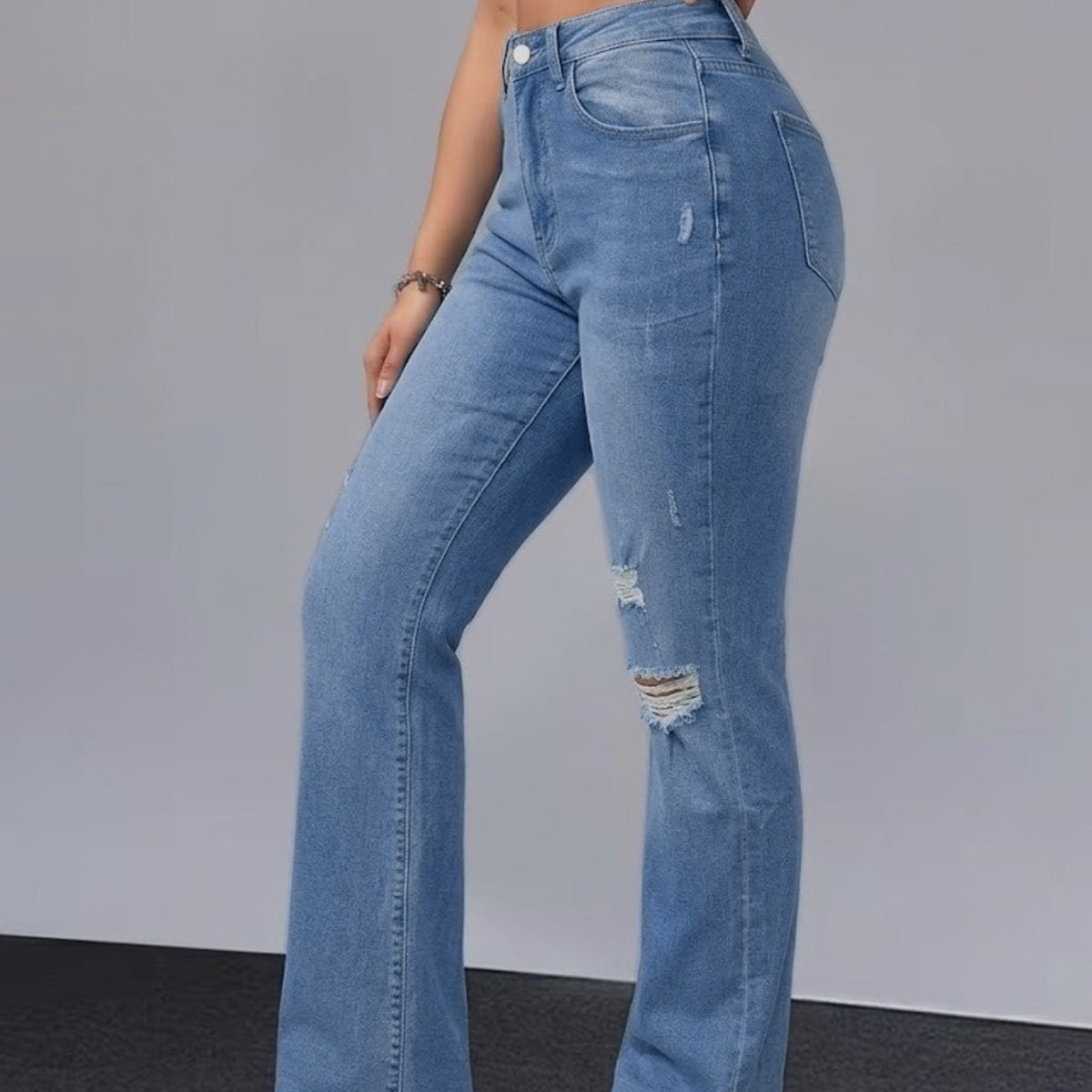 Women Distressed Cuffed Straight Leg Cropped Denim Jeans Stretch Slim Pants For Daily Street Casual Outfits