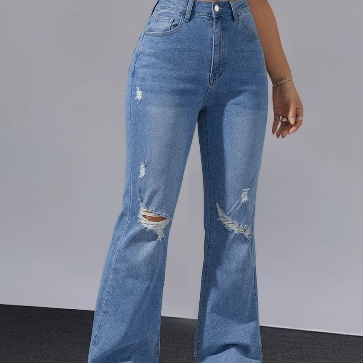 Women Distressed Cuffed Straight Leg Cropped Denim Jeans Stretch Slim Pants For Daily Street Casual Outfits