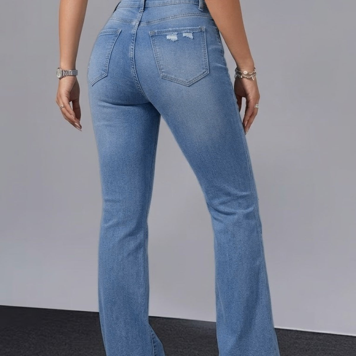 Women Distressed Cuffed Straight Leg Cropped Denim Jeans Stretch Slim Pants For Daily Street Casual Outfits
