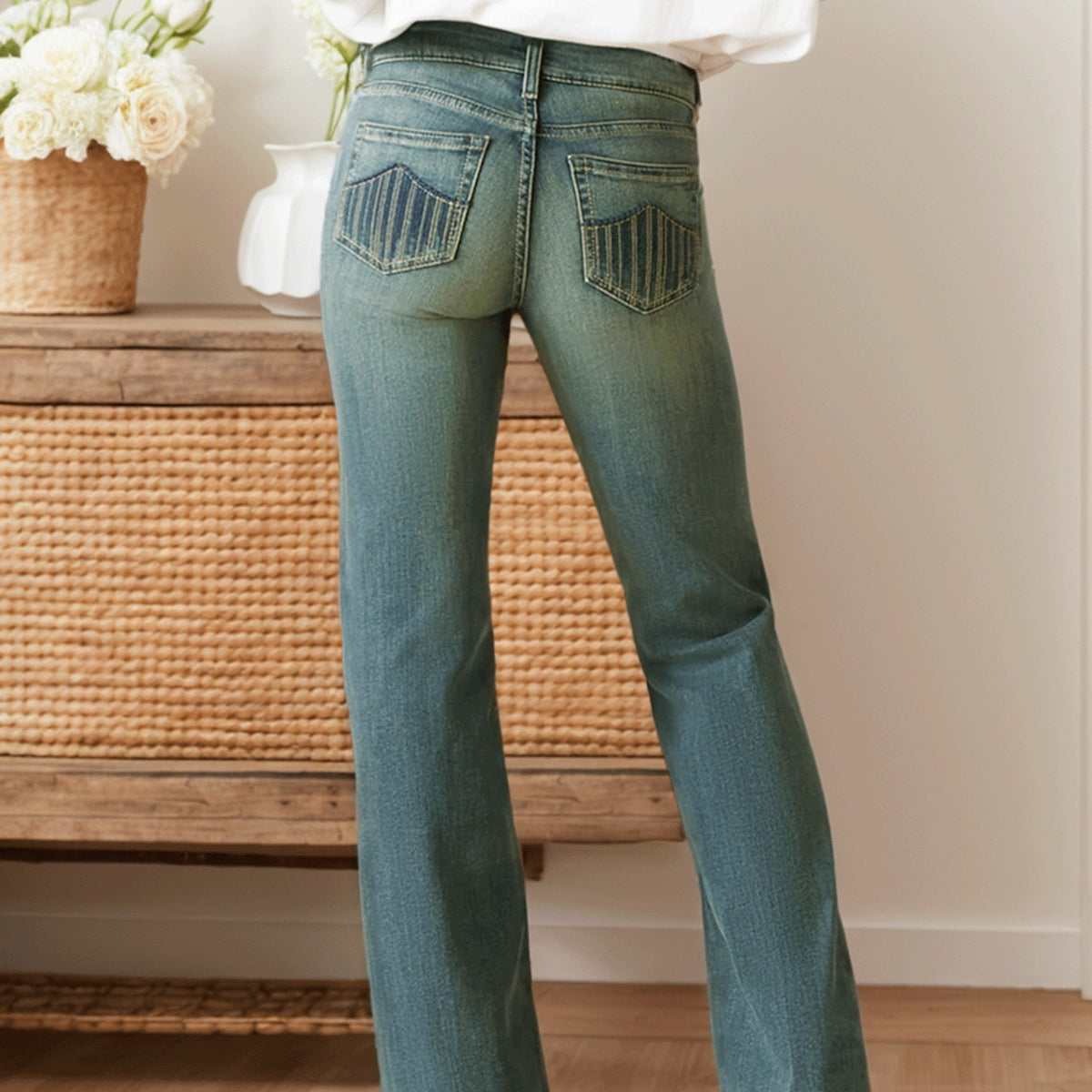 Women Vintage Washed Slim Flare Denim Jeans Versatile Long Denim Pants For Autumn Outdoor Travel Casual Outfits