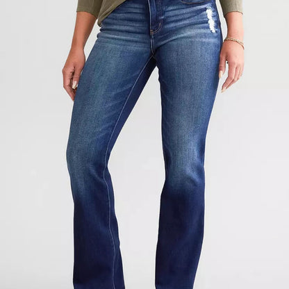 Women Washed Distressed Flare Denim Jeans Stretch Slim Fit Pants for Outdoor Activities Daily Casual Street Outfits