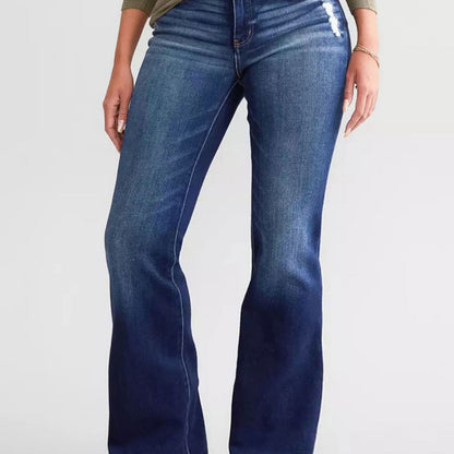 Women Washed Distressed Flare Denim Jeans Stretch Slim Fit Pants for Outdoor Activities Daily Casual Street Outfits