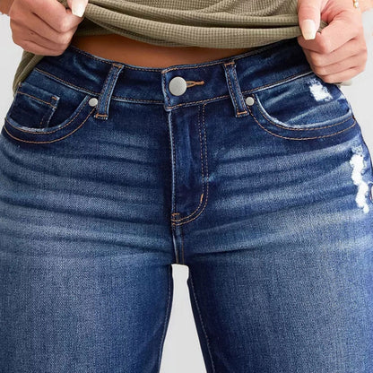 Women Washed Distressed Flare Denim Jeans Stretch Slim Fit Pants for Outdoor Activities Daily Casual Street Outfits