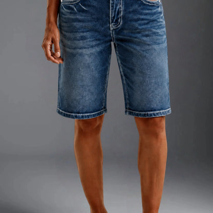 Women High Waist Stretch Slim Denim Bermuda Shorts Casual Mid Pants For Summer Cycling Daily Street Wear