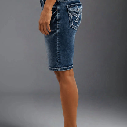 Women High Waist Stretch Slim Denim Bermuda Shorts Casual Mid Pants For Summer Cycling Daily Street Wear