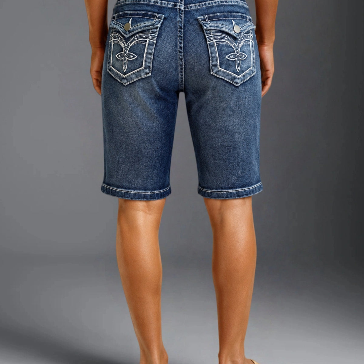 Women High Waist Stretch Slim Denim Bermuda Shorts Casual Mid Pants For Summer Cycling Daily Street Wear