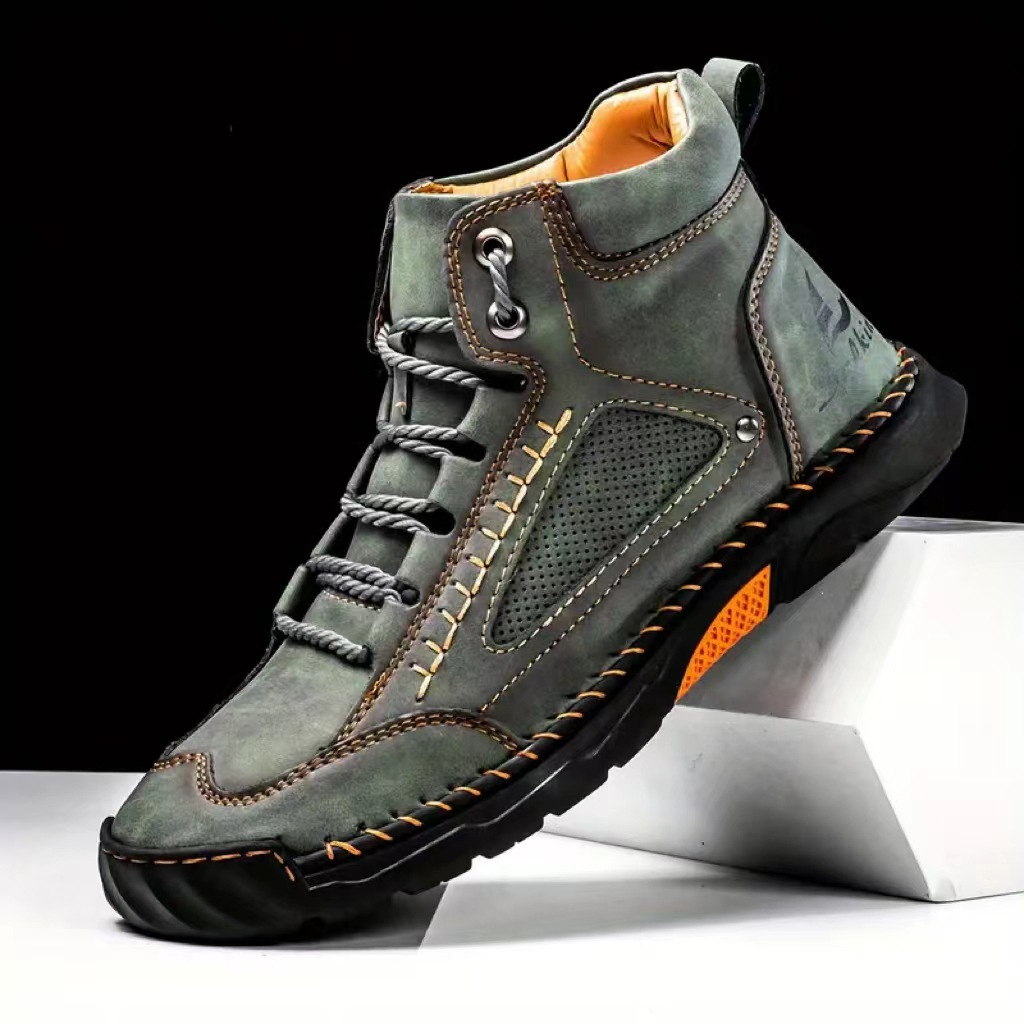Hand sewn ankle boots with flat straps and casual shoes