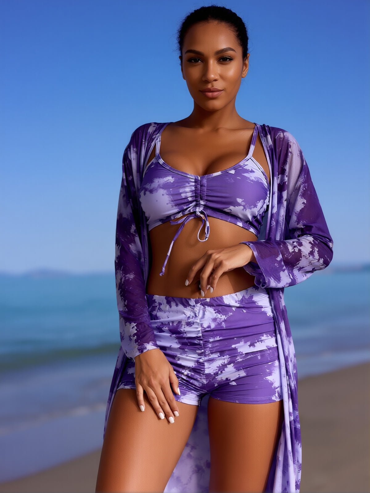 Floral Print Wrap Sarong Sunscreen Suit - Women's Fashion SwimsuitWomen's Modern Swimwear with Bold Color Blocking and Secure Fit for Water Sports
