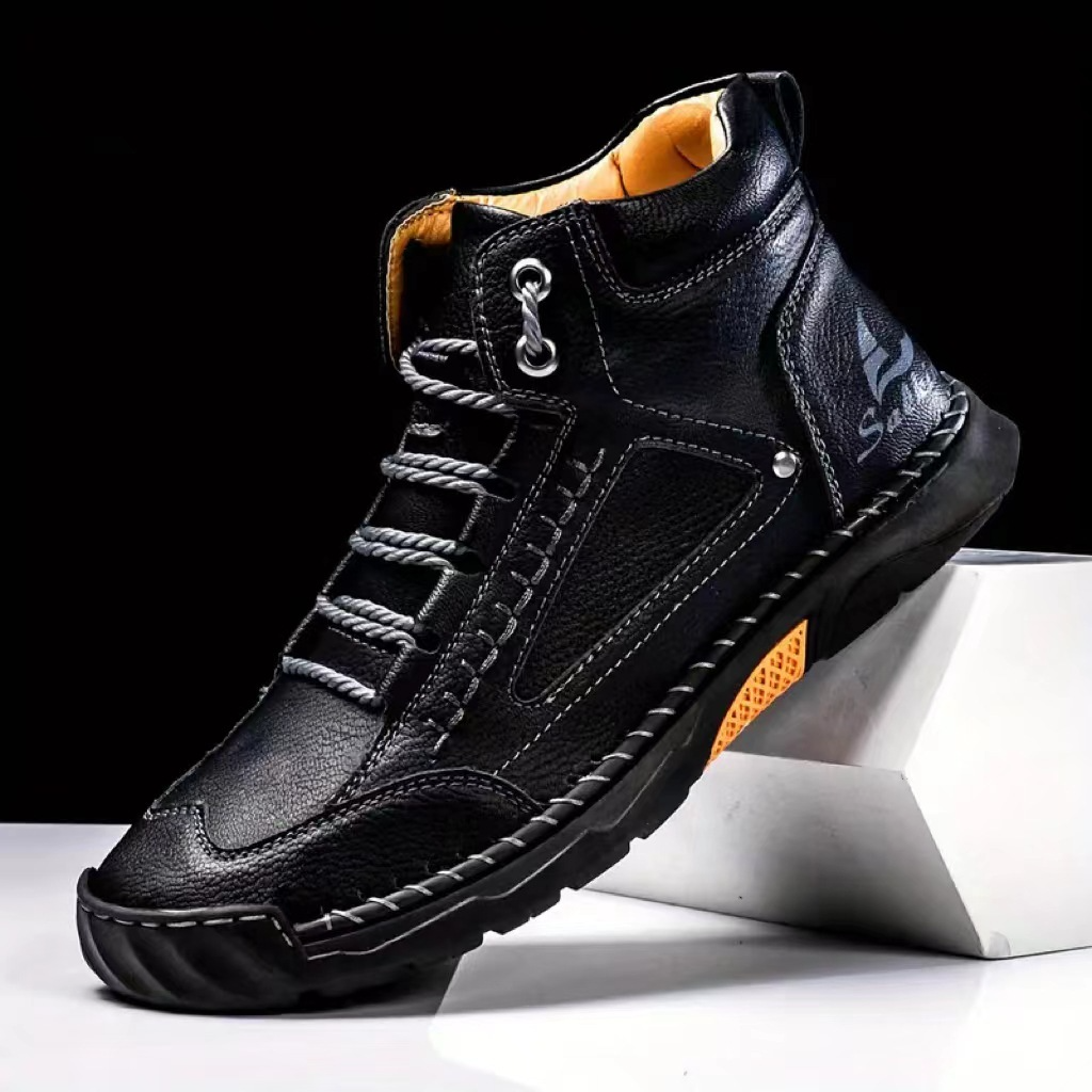 Hand sewn ankle boots with flat straps and casual shoes
