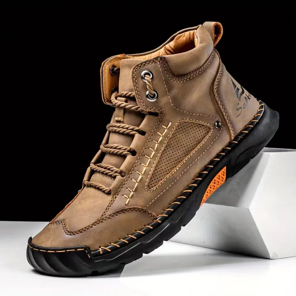 Hand sewn ankle boots with flat straps and casual shoes