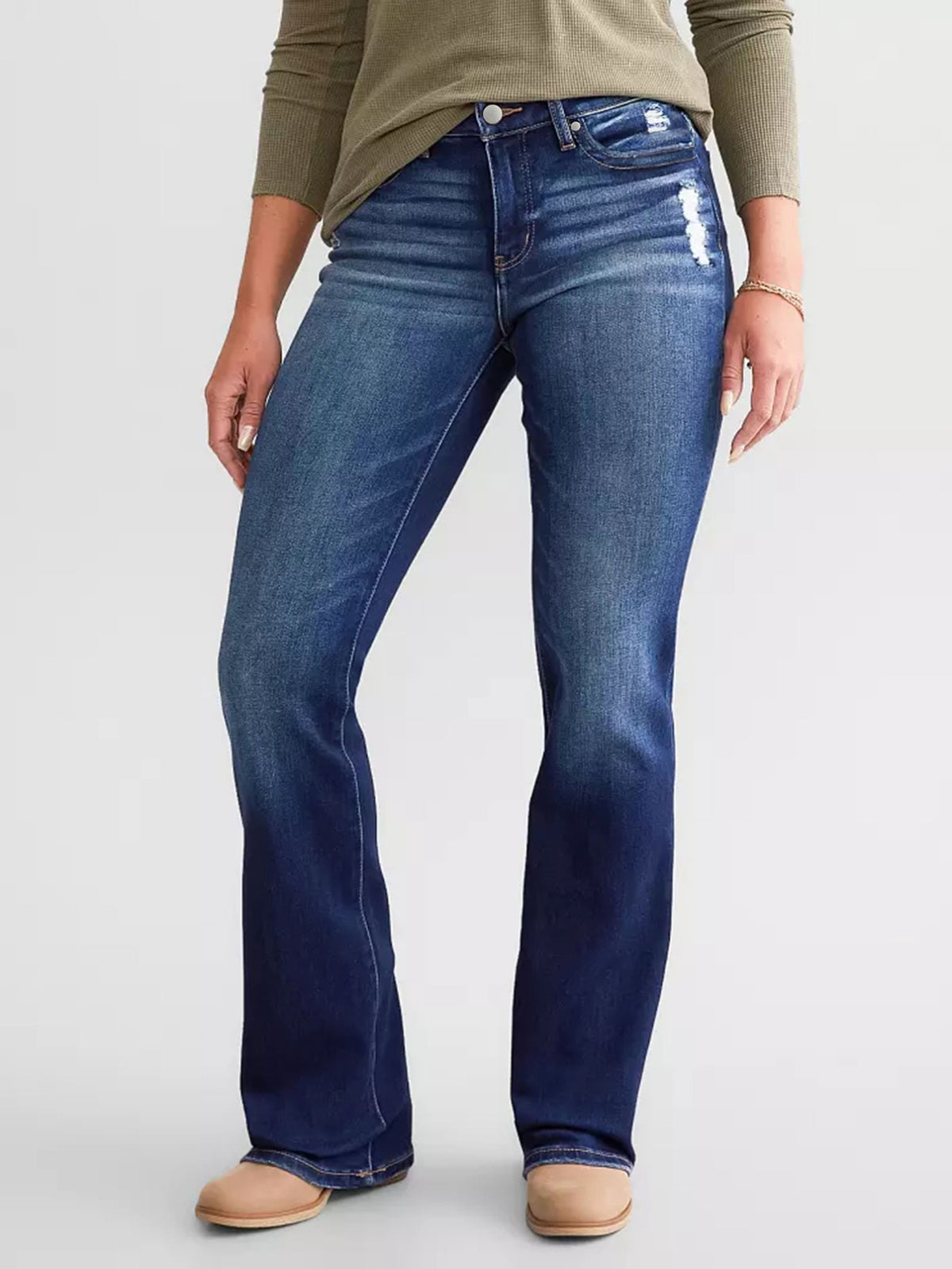 Women Washed Distressed Flare Denim Jeans Stretch Slim Fit Pants for Outdoor Activities Daily Casual Street Outfits