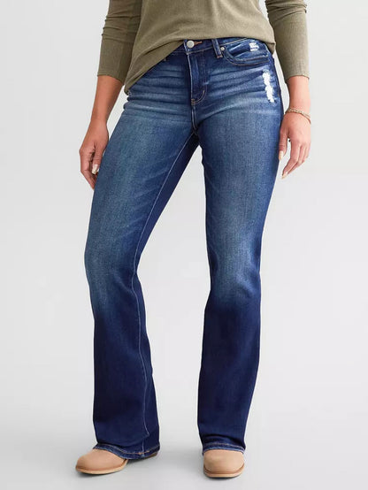 Women Washed Distressed Flare Denim Jeans Stretch Slim Fit Pants for Outdoor Activities Daily Casual Street Outfits