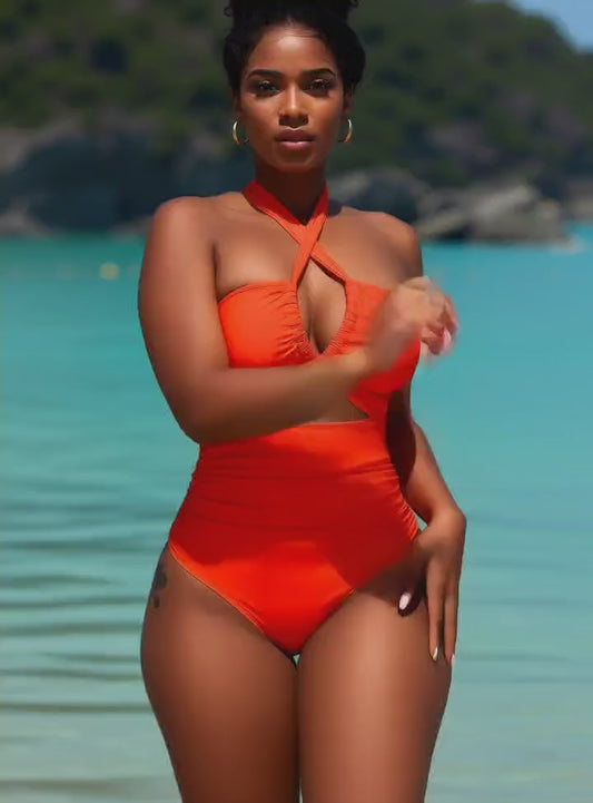 Women's Sexy Summer Beach Cross-Back One-Piece Swimsuit