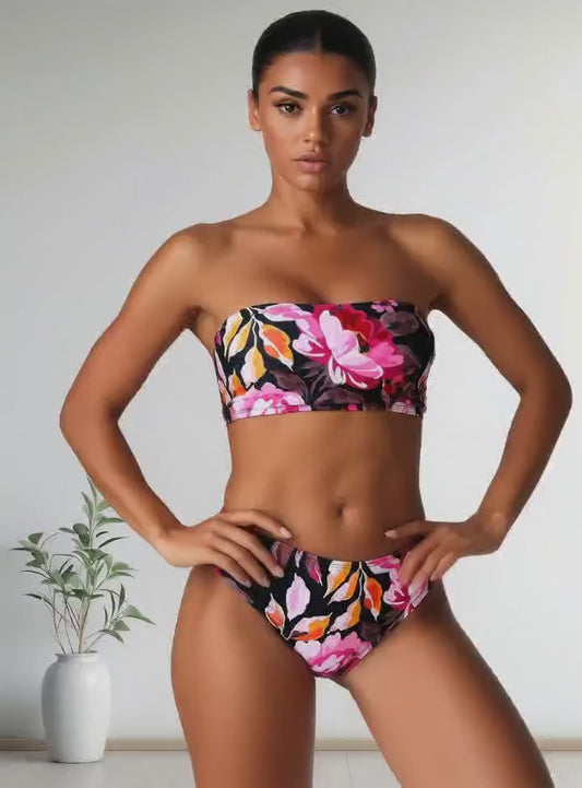 Floral Print Strapless Bandeau Bikini Set | High Waist 2‑Piece Swimsuit ENMAYER