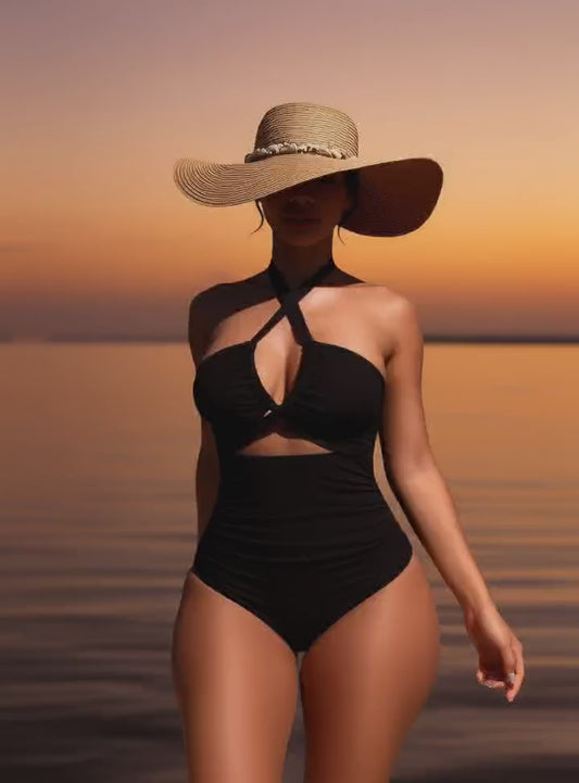 High‑Neck Side Slit One‑Piece Swimsuit | Women Conservative Bathing Suit – ENMAYER